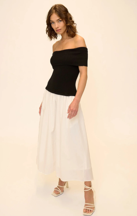 Darcy Mixed Media Off Shoulder Dress