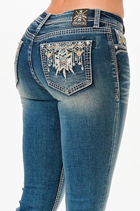 Aztec Colorful Embroidered Low Rise Bootcut Jeans