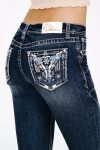 Steer Head Crystals Embroidered Mid Rise Bootcut Jeans