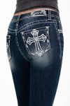 Cross Embroidered Mid Rise Bootcut Jeans