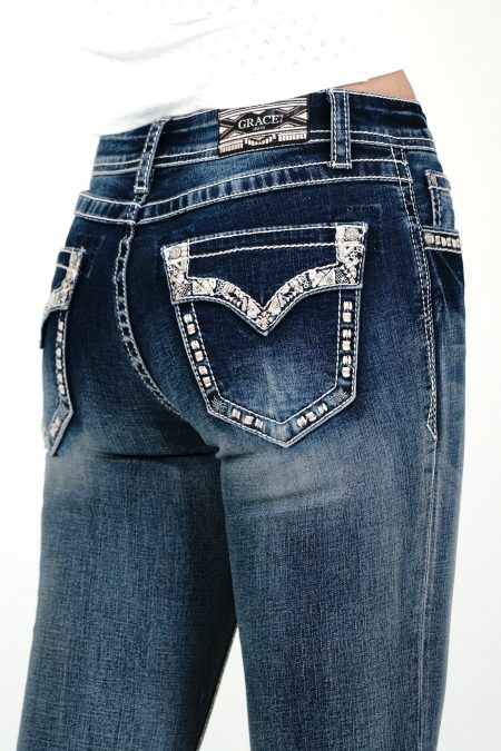 Faux Flap Embellished Mid Rise Bootcut Jeans