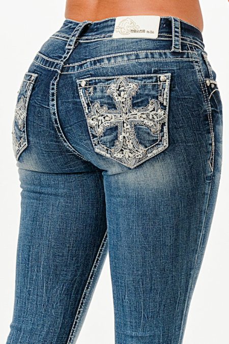 Embroidered Low Rise Bootcut Cross Jeans