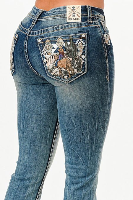 Cowgirl in the Desert Mid Rise Bootcut Embroidered Jeans