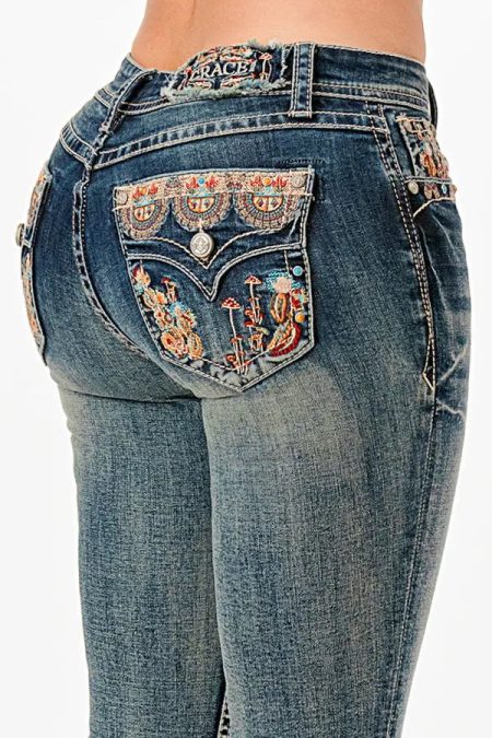 Mushroom Garden Embroidered Mid Rise Bootcut Jeans