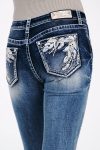 White Leaves Embroidered Mid Rise Bootcut Jeans
